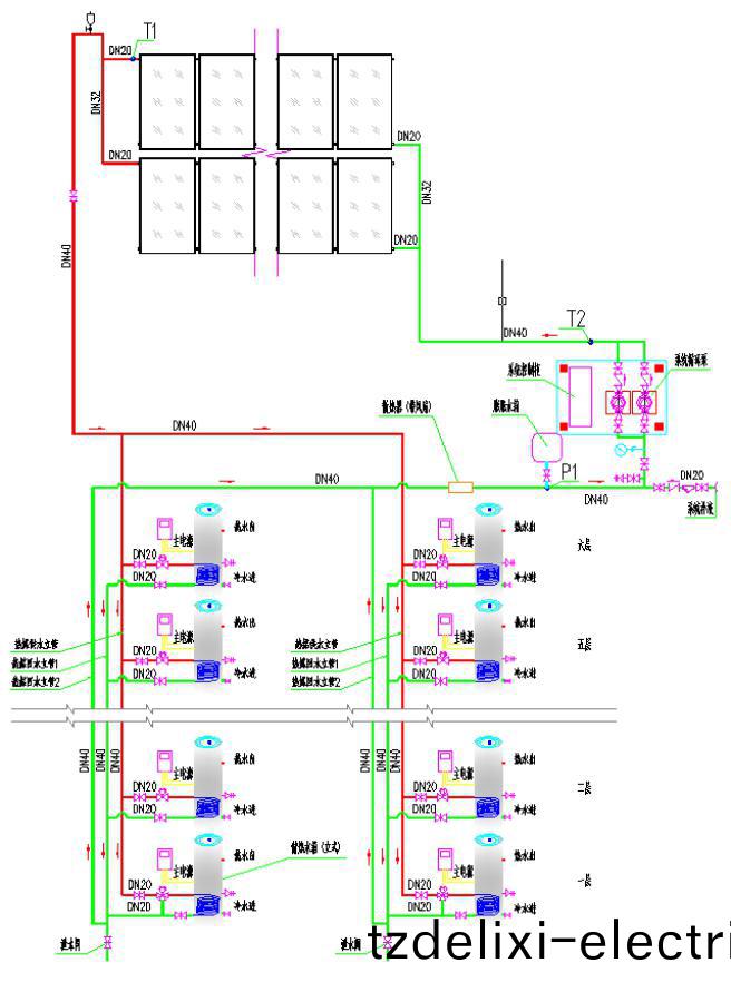 集中集(ji)熱分(fen)戶儲熱閉式係統原理圖